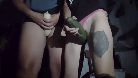 Sapphic Illusion girls get off by rubbing their pussies on zucchinis and cumming in their panties