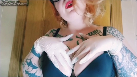 Naughty Tattoo Girl Smoking with Gloves: A Kinky Fetish Delight!