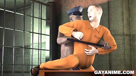 Prigioniero 3D soddisfatto da un poliziotto nero
