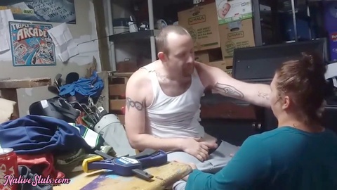 Uncle Roger catches nephew drilling his sexy aunt-in-law in the store room