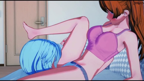Rei e Asuka si concedono a qualche bollente azione di leccate di figa - Anime erotico Neon Genesis Evangelion