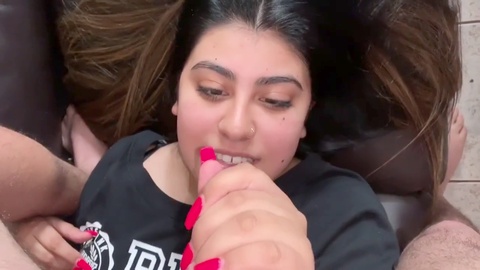 Naughty teenager captures snaps while giving a blowjob for a messy facial