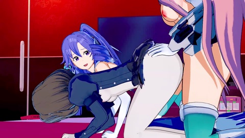 Futa Maria dominates Tsubasa and Garie in Symphogear 3D hentai threesome