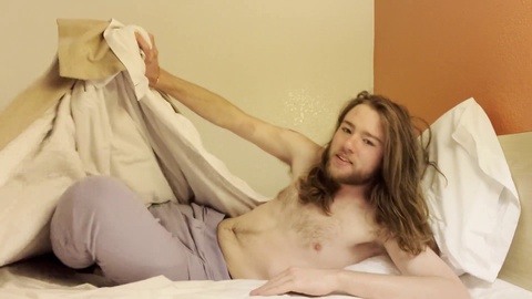 Hot guy solo, furry, bed