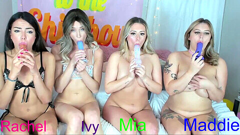 Webcam group sex, małe cycki, milking