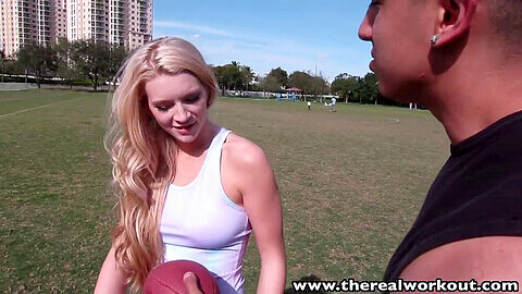 Blonde hottie Addison Avery gets drilled after a sweaty football training on TheRealWorkout