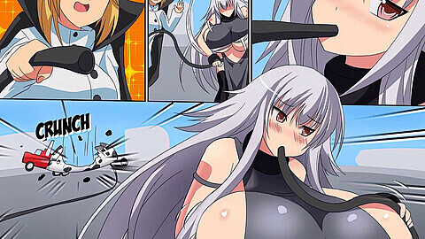 Shino combatte uno scienziato pazzo nella trama di un fumetto anime con scene di crescita del seno