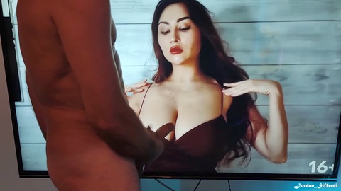 Hot babe Louisa Khovanski gets a massive cumshot tribute on her huge natural boobs