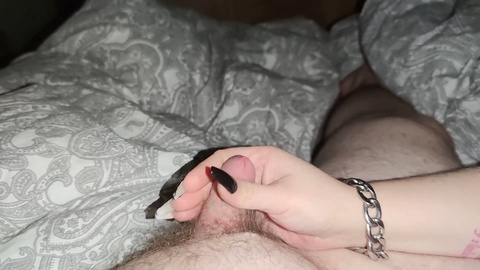 Small penis, chubby handjob, black nails fetish