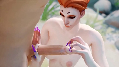 Overwatch Moira worshipping a hard cock in an incredible way