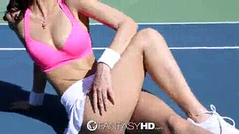 Dillion Harper's big tits bounce as she gets drilled on the tennis court in HD