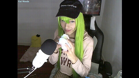 Kinky newcomer Kat Woods licks candy as Code Geass character CC in her first ASMR cosplay video!