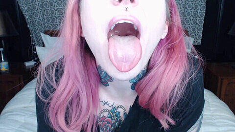 Tattoo, tongue fetish, open mouth