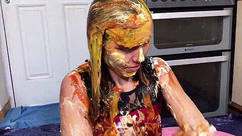 Messy woman trashed with repugnant food in outrageous WAM scene!