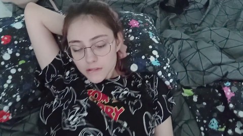 Cum on tits of adorable girl with glasses