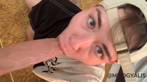 Cute FTM trans guy eagerly takes a huge cock down his throat in mind-blowing deepthroat action!