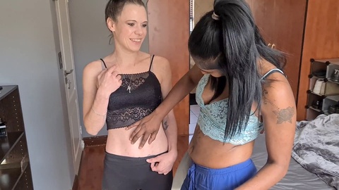 Naughty petite brunette explores her tantalizing outie belly button fetish