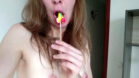 Naughty young babe indulges in deepthroat action with a mouthwatering candy and dirty talk
