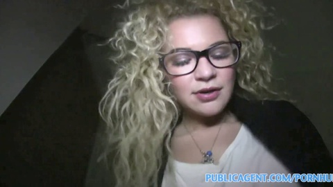 PublicAgent Angel Diamonds with curly hair and glasses receives creampie in public