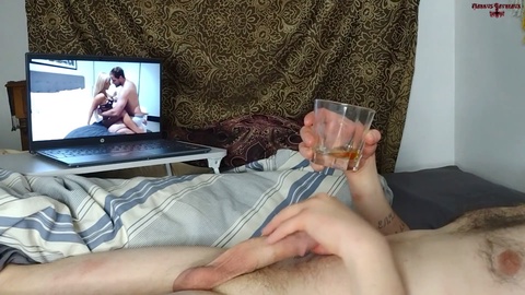 Watching porn, huge cumshot, jerk