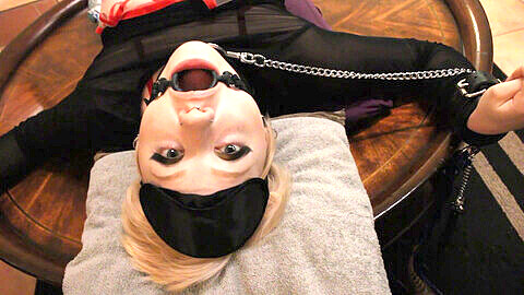 Pale petite with tattoos and piercings gets tied up, gagged, and throat fucked by her BDSM master