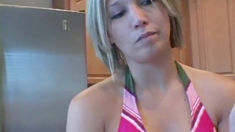 Teen teases with banana oral pleasure