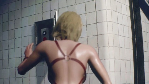 Jill Valentine de Resident Evil en BDSM rouge en cuir - petits seins et physique aguichante !