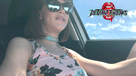 Naughty teen masturbates while behind the wheel in "driving orgasm" challenge for DeviantFreaks!