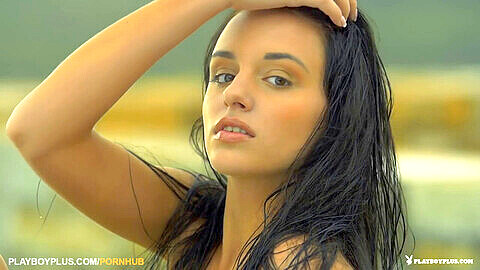 Ukrainian teen beauty Sasha enjoys infinite blessings at the public infinity pool for PlayboyPlus