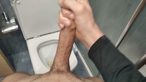 Hairy chested stud, gay big uncut cock cum, guy public pissing