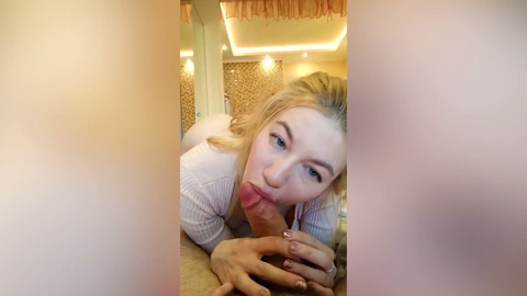 Sexy teen girlfriend deepthroating a thick cock in a motel