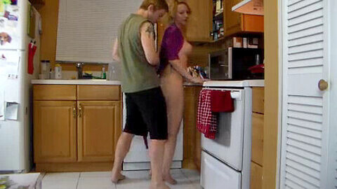 Step-mom with huge tits gets drilled in the kitchen like a dirty slut