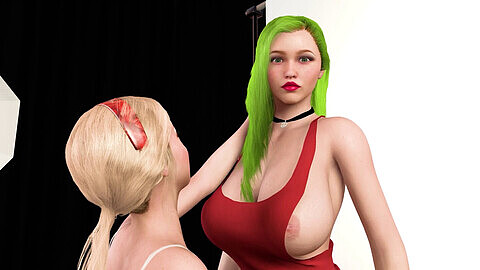 Le tette enormi del modello dai capelli verdi crescono a dimensioni enormi, facendo diventare invidiosa la sua amica carina - kink di espansione del seno