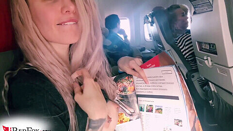 Solo blonde hottie fingering herself on an airplane: up close and personal!