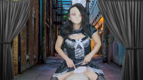 Maid in the back alley gets off with a pillow in this anime adventure