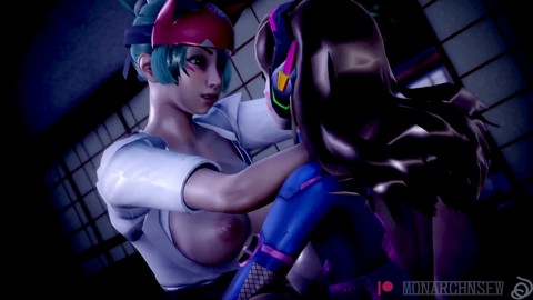 3D-animiertes Overwatch Hentai - D.Va und Kiriko genießen lesbisches Analfingern von Monarchnsfw