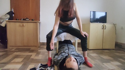 Sensual dominance: Bound victim surrenders to my irresistible feet, inhaling the scent of my dirty socks and sneakers