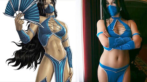 Sensual Mortal Kombat cosplay slideshow featuring a busty amateur model