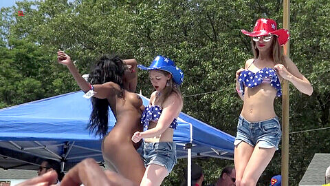 Public nude festival, nude a popppin outdoor dance, spring break dancing naked