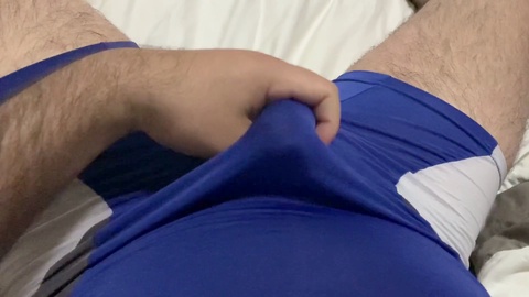 Erotic rubbing in my tight singlet and hot release in my sensitive foreskin