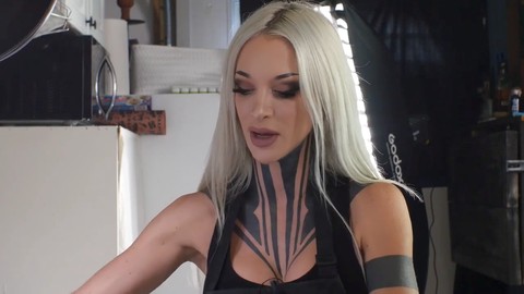 Blonde big tits, cooking, tattooed big tits