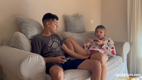 Naughty stepsister demands sex before letting me finish the video game