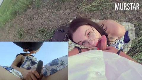 POV outdoor summer deepthroat with toys and public sucking