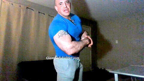 Giant bodybuilder, spy old man piss, lift and carry