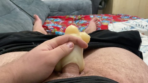 Man masturbating, chub cock, masturbation toy