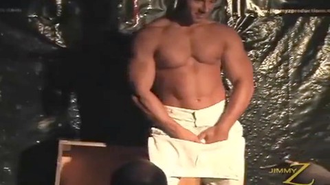 Robert Van Damme strips, gives a blowjob, and shows off his Euro jock muscles in public