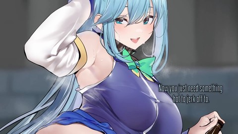 Un fan di Konosuba Aqua si diverte con una sessione di JOI di manga pornografico