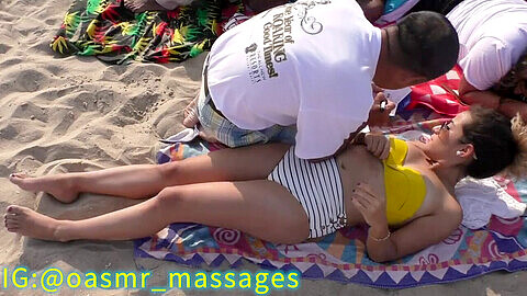 Beach massage, amateur massage long, public massage