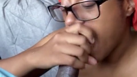 Ebony glasses, blowjob cum in mouth, ebony facial