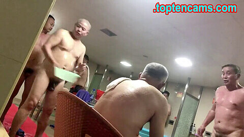 Asian shower spycam, chubby daddy massage, asian bear public shower